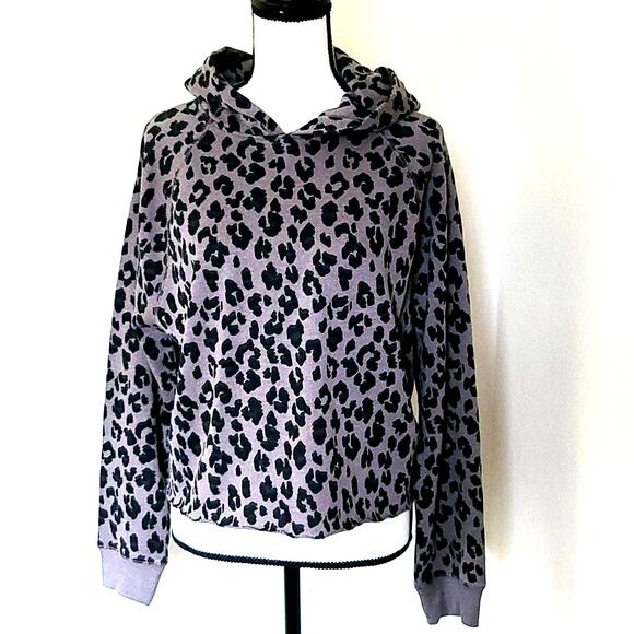 Lucky Brand Hoodie Women's S Gray Black Leopard Print Cropped Athleisure Active - Picture 1 of 11